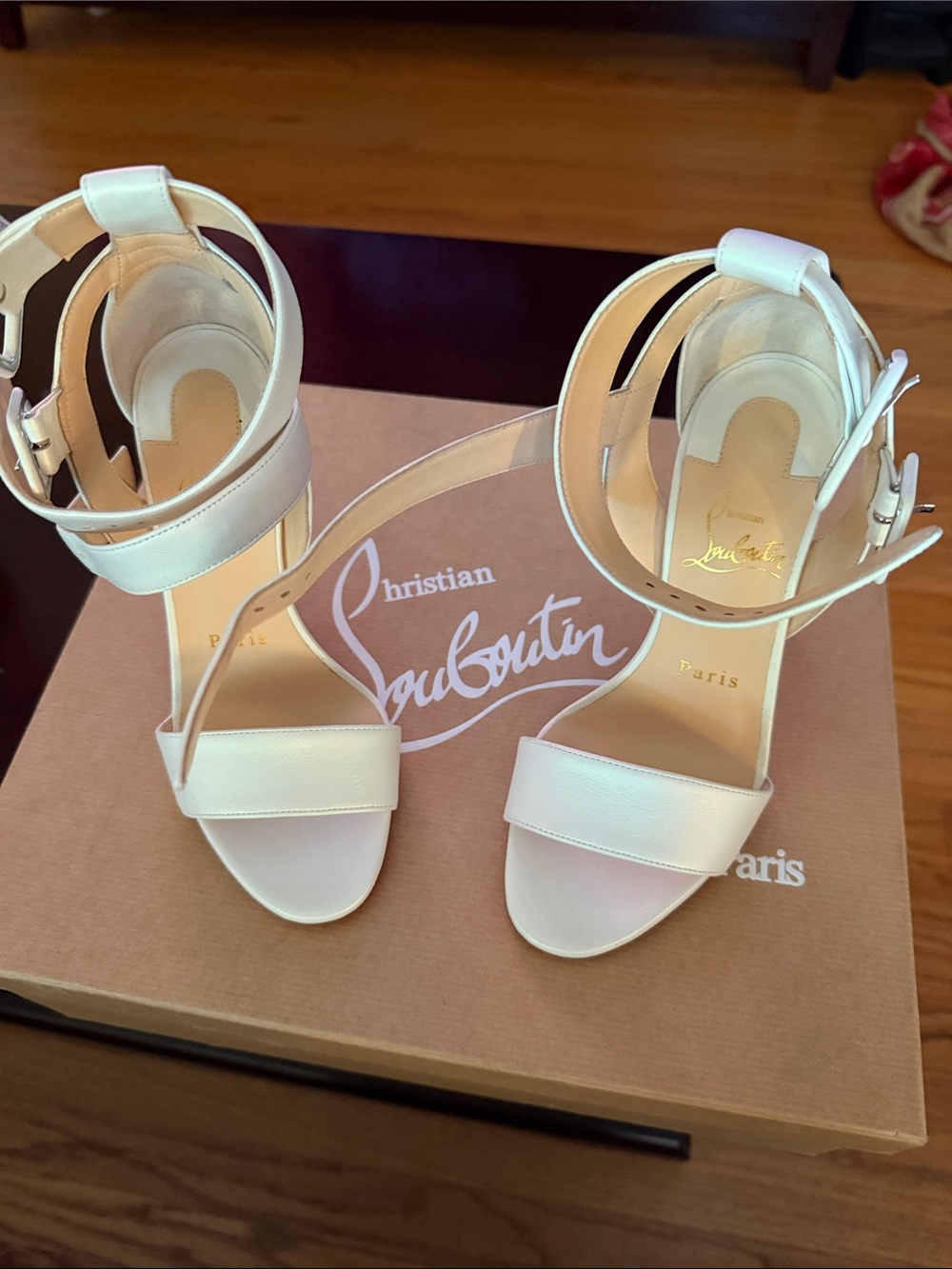 Christian Louboutin White Leather Ankle-Strap Open-Toe Heels